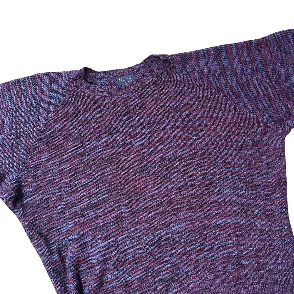 Vintage Sweater Bonnie Lee Knitted Batwing Purple Blue Womens Plus Size 1980s